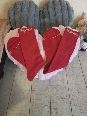 Supreme Kids Bright Red Crew Socks with White Logo